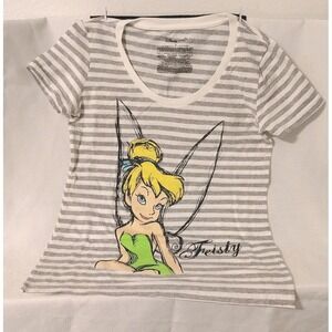 Fiesty TinkerBell Disney Store Tinker Bell Tee Shirt Small Gray & White Stripes